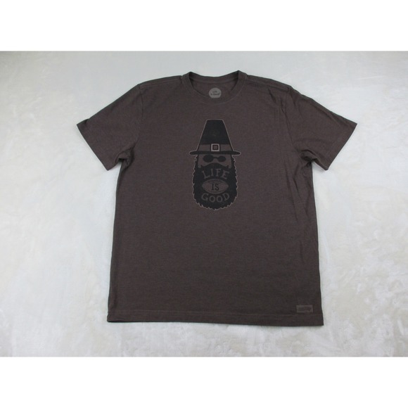 Life Is Good Shirt Mens Large Brown Pilgrim Football Crusher‎ Tee Cotton Casual - Picture 1 of 10